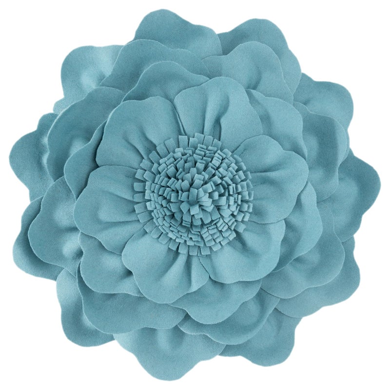 JWH Handmade Flower Pillow Cover Decorative Floral Pillow Case Round Cushion Summer Pillowcase for Home Bed Couch 14x14 Inches Teal Blue - Image 1
